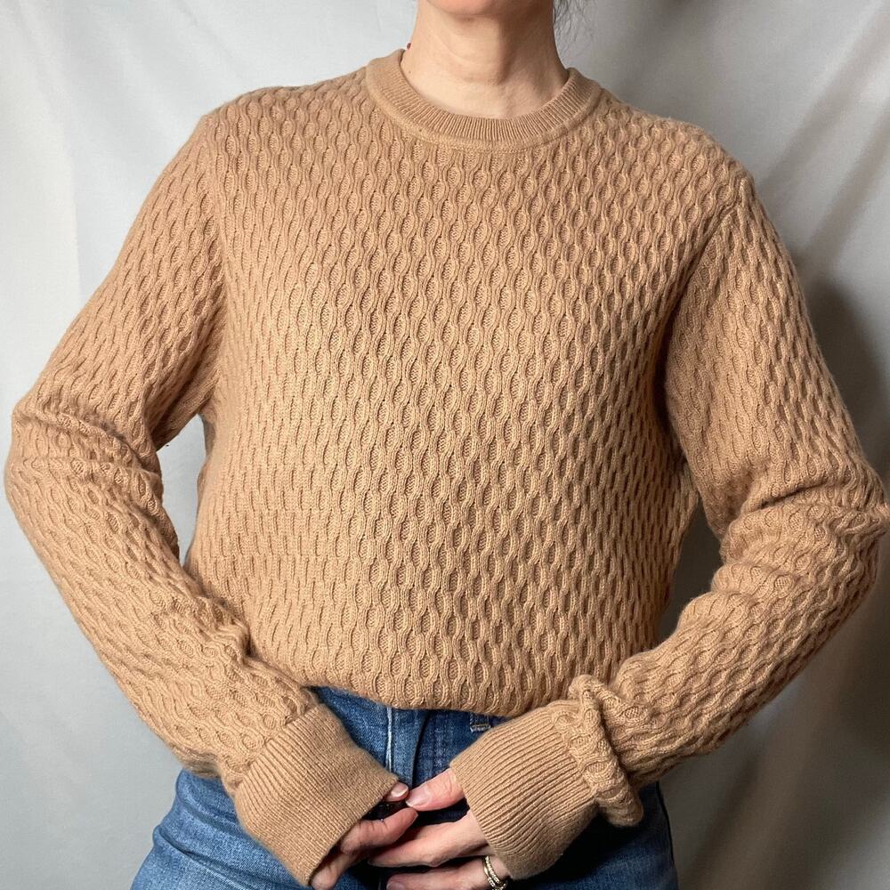 Abercrombie waffle honeycomb knit sweater crewneck pullover camel brown L